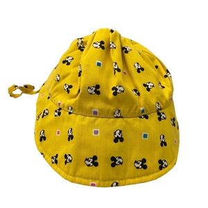 Vintage Yellow Mickey Mouse Disney Bonnet Hat Visor KIDS CHILD Size Tie Back